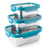 Set 3 Tuppers rectangulares de acero inoxidable y tapa cristal - Cocuisine