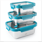 Set 3 Tuppers rectangulares de acero inoxidable y tapa cristal - Cocuisine